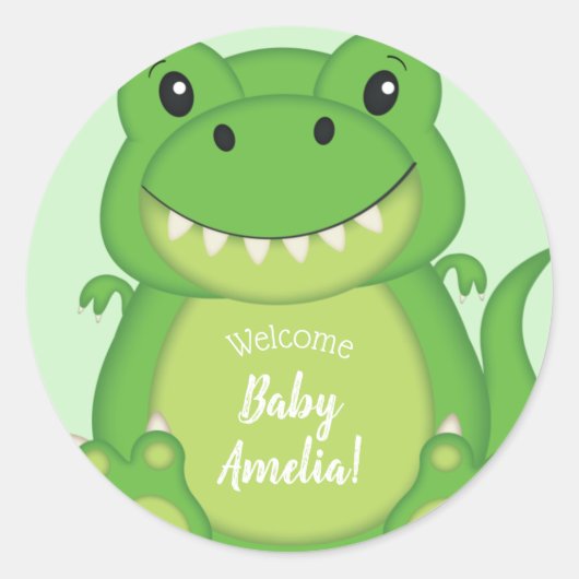 Dinosaur Baby Shower T-Rex Runder Aufkleber (Vorderseite)