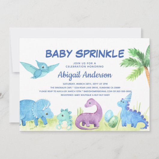 Dinosaur Baby Sprinkle Personalisierte Einladung (Vorderseite)