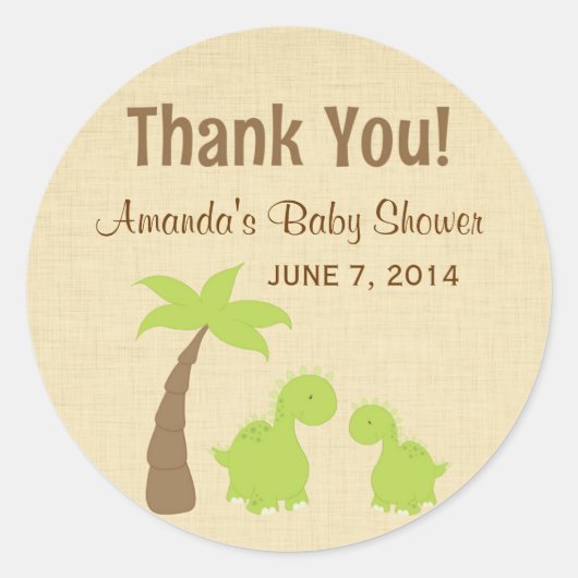 Dinosaur Babydusche Danke Stickers (Vorderseite)