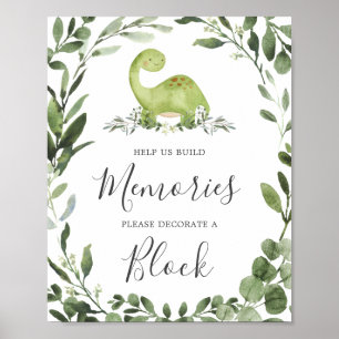 Dinosaur Babydusche dekorieren ein Blockzeichen Poster