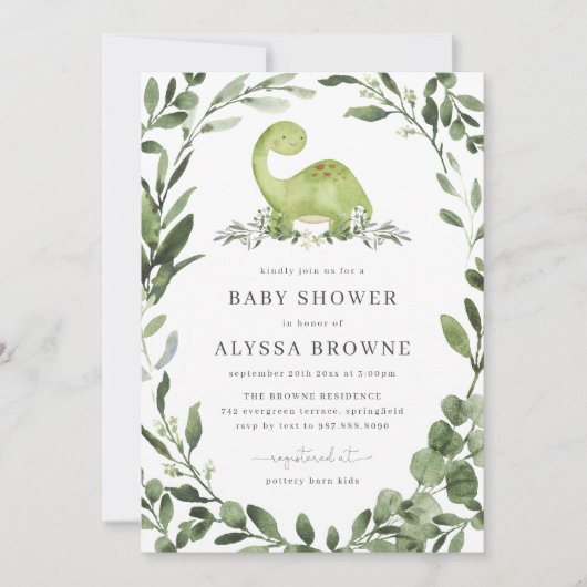 Dinosaur Babydusche Einladung (Vorderseite)