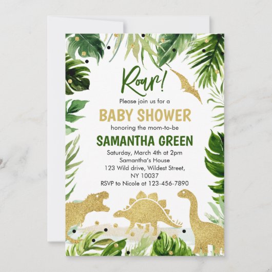 Dinosaur Babydusche Einladung (Vorderseite)