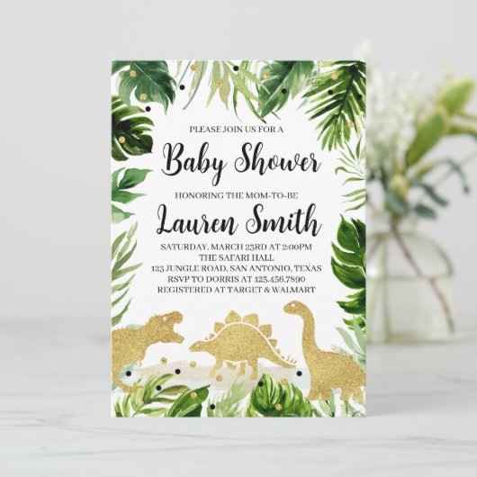 Dinosaur Babydusche Einladung (Stehend Vorderseite)