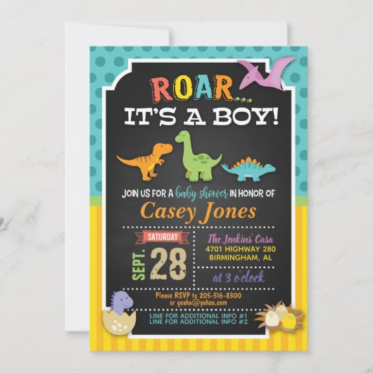 Dinosaur Babydusche Einladung - Junge (Vorderseite)