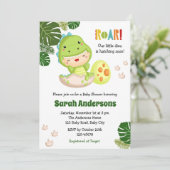 Dinosaur Babydusche Einladungen ROAR Niedlich Dino (Stehend Vorderseite)