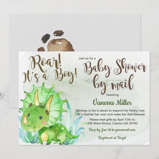 Dinosaur Babydusche per Mail Einladung (Vorne/Hinten)