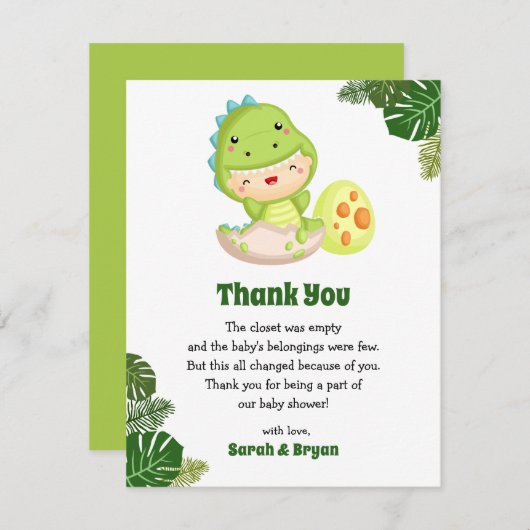 Dinosaur Babydusche Vielen Dank Karten Niedlich (Vorne/Hinten)