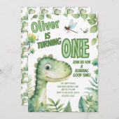 Dinosaur Baby's 1. Geburtstag Roaring gute Zeit Einladung (Vorne/Hinten)