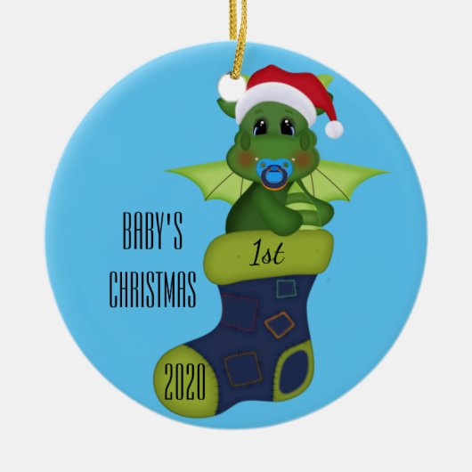 Dinosaur Baby's 1. Weihnachten Keramik Ornament (Vorne)