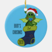 Dinosaur Baby's 1. Weihnachten Keramik Ornament (Hinten)