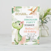 Dinosaur ballerina birthday party invitation einladung (Stehend Vorderseite)