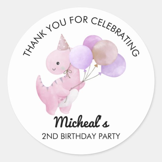 Dinosaur Balloon Birthday Party Sticker (Vorderseite)