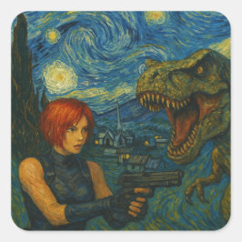 Dinosaur Battle Starry Night Sticker