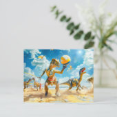 Dinosaur Beach Volleyball Game Feiertagspostkarte (Stehend Vorderseite)