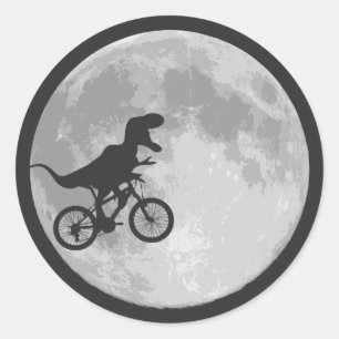 Dinosaur Bike und Mond Retro 80er Dino Runder Aufkleber