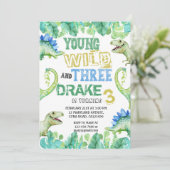 DINOSAUR BIRTHDAILFE FÜR DREI JAHRE SAVE THE DATE (Stehend Vorderseite)