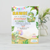 Dinosaur Birthday 3 for Boys | Rawr Dino party Einladung (Stehend Vorderseite)