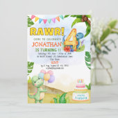 Dinosaur Birthday 4th for Boys | Rawr Dinosaur  Einladung (Stehend Vorderseite)