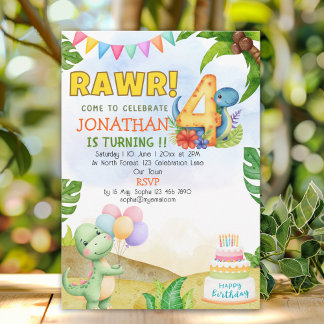 Dinosaur Birthday 4th for Boys | Rawr Dinosaur  Einladung