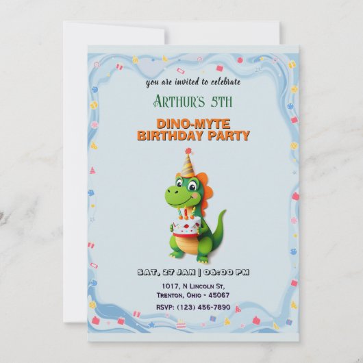 Dinosaur Birthday Bash Personalisiert Einladung (Vorderseite)