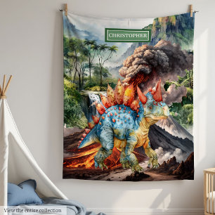 Dinosaur Birthday Blanket Wasserfarbe Personalisie Fleecedecke