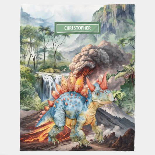 Dinosaur Birthday Blanket Wasserfarbe Personalisie Fleecedecke (Vorderseite)