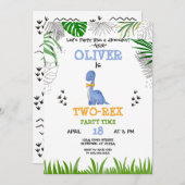 Dinosaur Birthday Boy Aquarellviolett gelb Einladung (Vorne/Hinten)