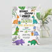 Dinosaur Birthday Boy Girl Aquarell farbig Einladung (Stehend Vorderseite)