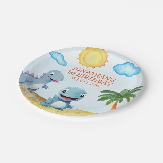 Dinosaur Birthday boy Party  Pappteller (Schrägansicht)