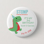 Dinosaur Birthday Button in Rot und Grün (Vorderseite)