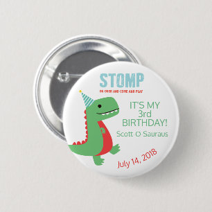Dinosaur Birthday Button in Rot und Grün