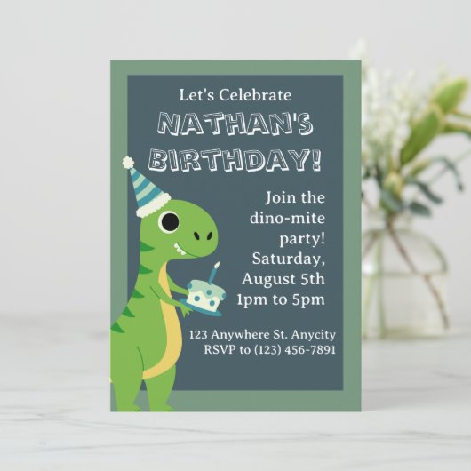 Dinosaur Birthday Card Einladung (Stehend Vorderseite)