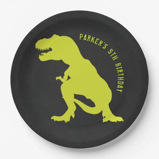Dinosaur Birthday Chalkboard Pappteller (Vorderseite)
