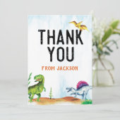 Dinosaur Birthday Danke, Card Dankeskarte (Stehend Vorderseite)