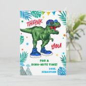 Dinosaur Birthday Danke, Card Dankeskarte (Stehend Vorderseite)