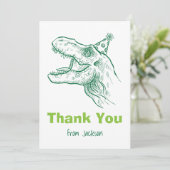 Dinosaur Birthday Danke, Card Dankeskarte (Stehend Vorderseite)