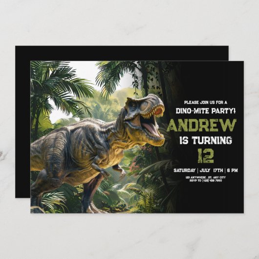 Dinosaur Birthday einladen, Dino-Mite T Rex Geburt Einladung (Vorne/Hinten)
