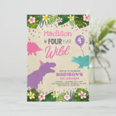 Dinosaur Birthday Einladen Vier Wild Dino Party Einladung (Stehend Vorderseite)