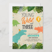 Dinosaur Birthday Einladen Wild und Drei-Dino-Part Einladung (Vorderseite)