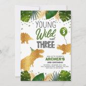 Dinosaur Birthday Einladen Wild und Drei-Dino-Part Einladung (Vorderseite)