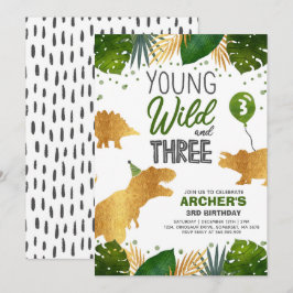 Dinosaur Birthday Einladen Wild und Drei-Dino-Part Einladung