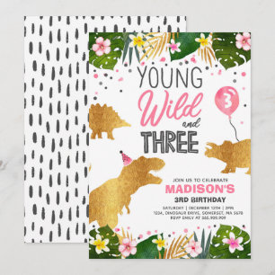 Dinosaur Birthday Einladen Wild und Drei-Dino-Part Einladung