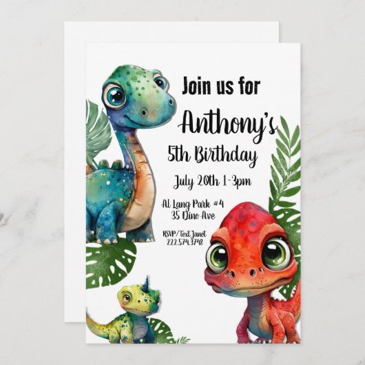 Dinosaur Birthday, Einladung (Vorne/Hinten)