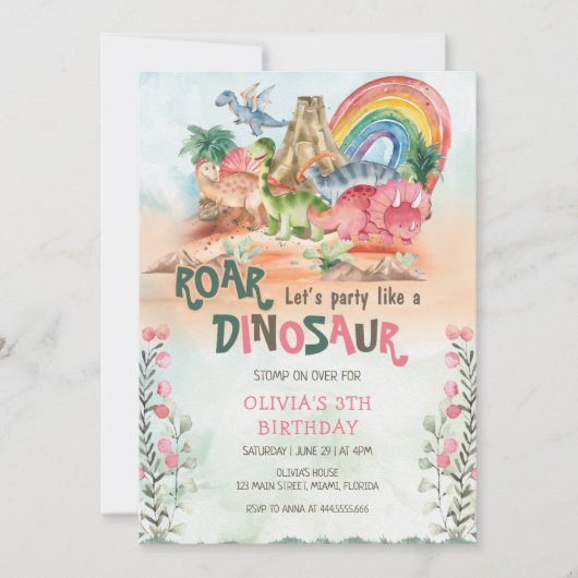 Dinosaur Birthday Einladung (Vorderseite)