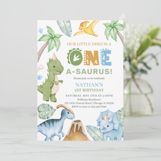 Dinosaur Birthday Einladung (Stehend Vorderseite)