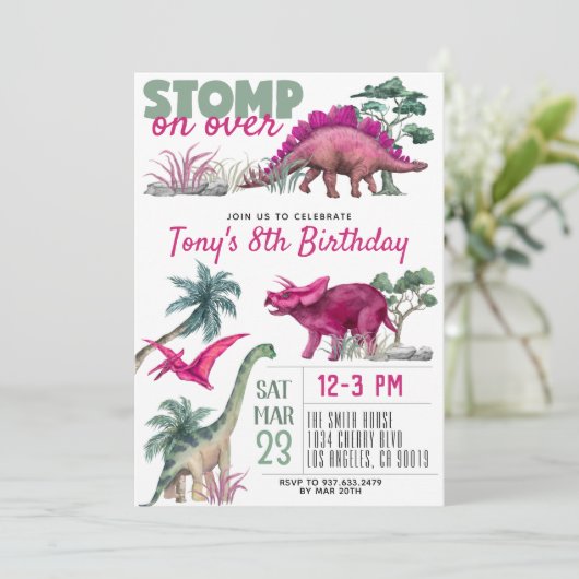 Dinosaur Birthday Einladung (Stehend Vorderseite)