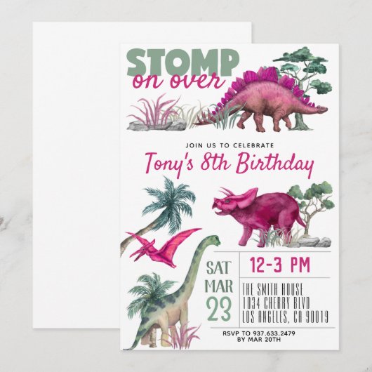 Dinosaur Birthday Einladung (Vorne/Hinten)