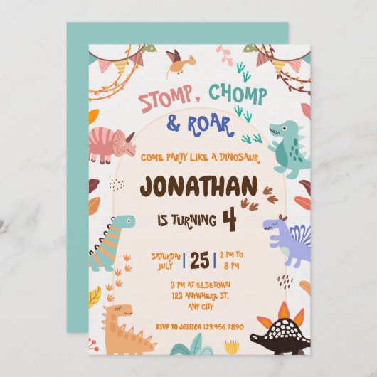 Dinosaur Birthday Einladung (Vorne/Hinten)