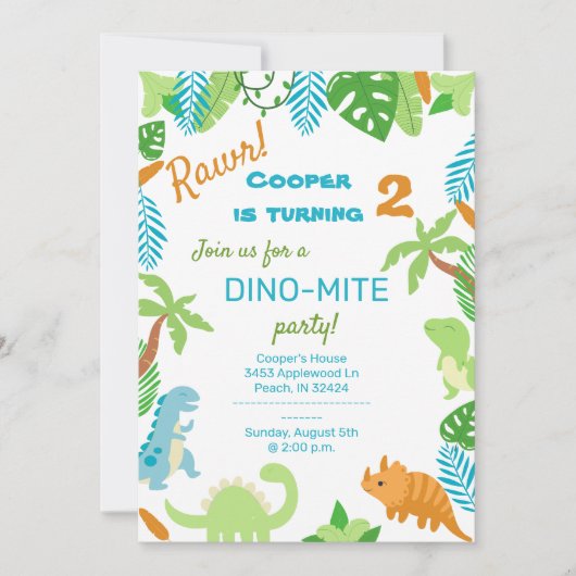 Dinosaur Birthday Einladung (Vorderseite)