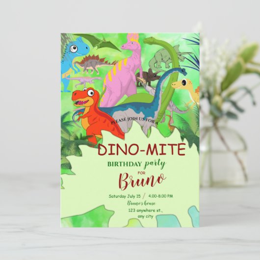 Dinosaur Birthday Einladung (Stehend Vorderseite)